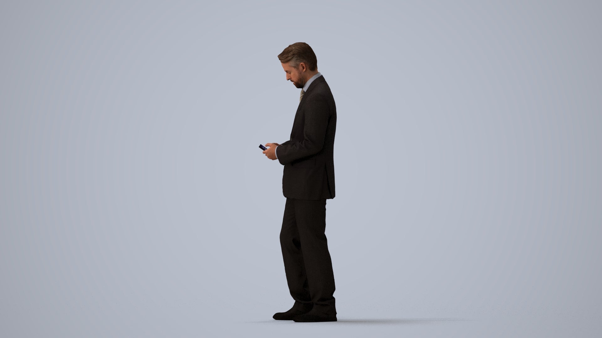 3D people model man business, scanned human for 3ds Max rendering, three-quarter view render