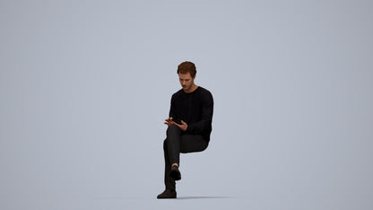 realistic 3D people man casual sitting, render-ready for V-Ray and Corona, FBX OBJ, top-down view render