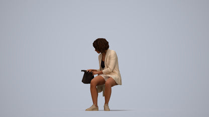 3D people model woman business sitting, scanned human for 3ds Max rendering, top-down view render