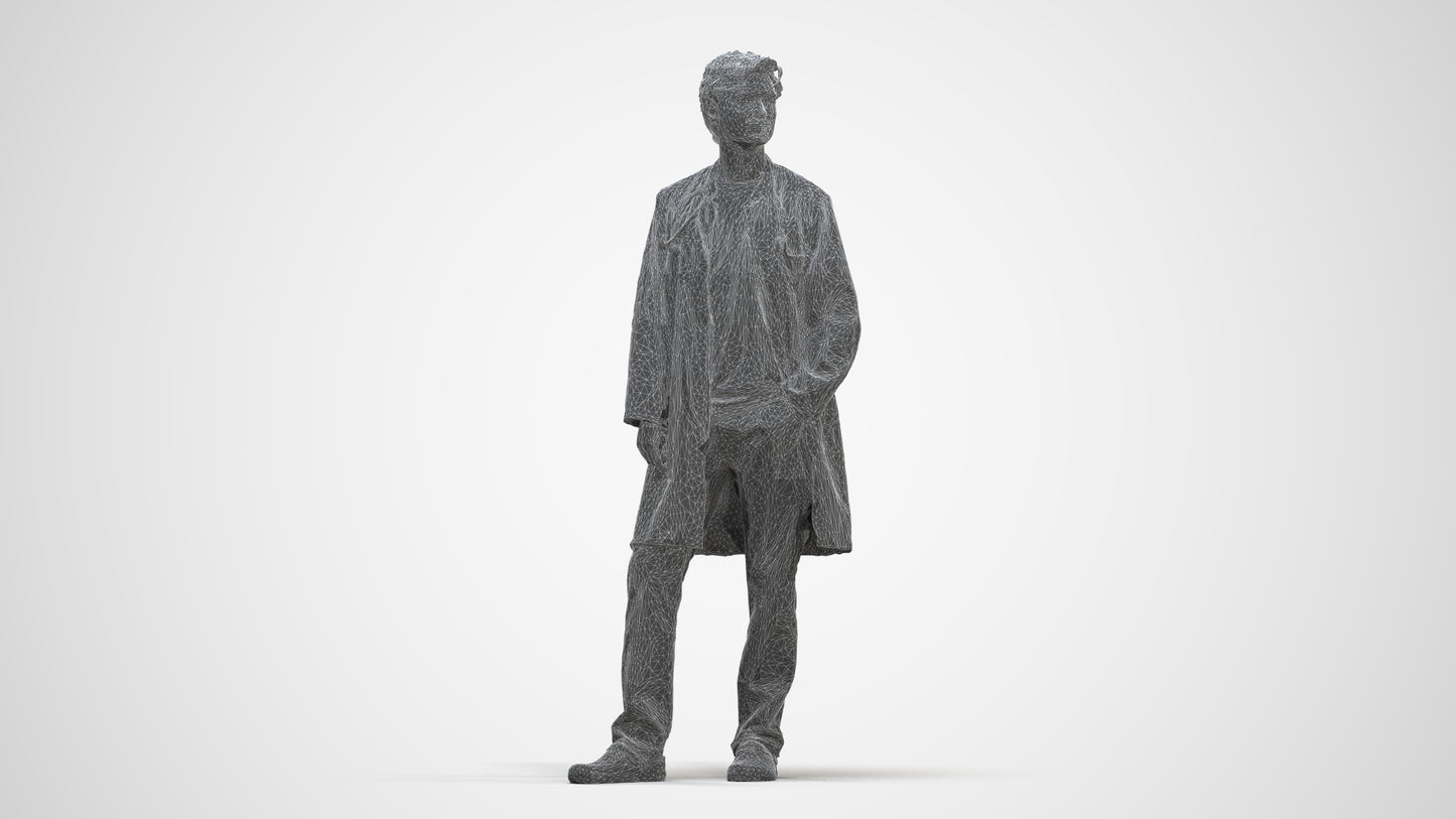 scanned 3D man standing, photogrammetry people for Enscape and V-Ray, three-quarter front view render