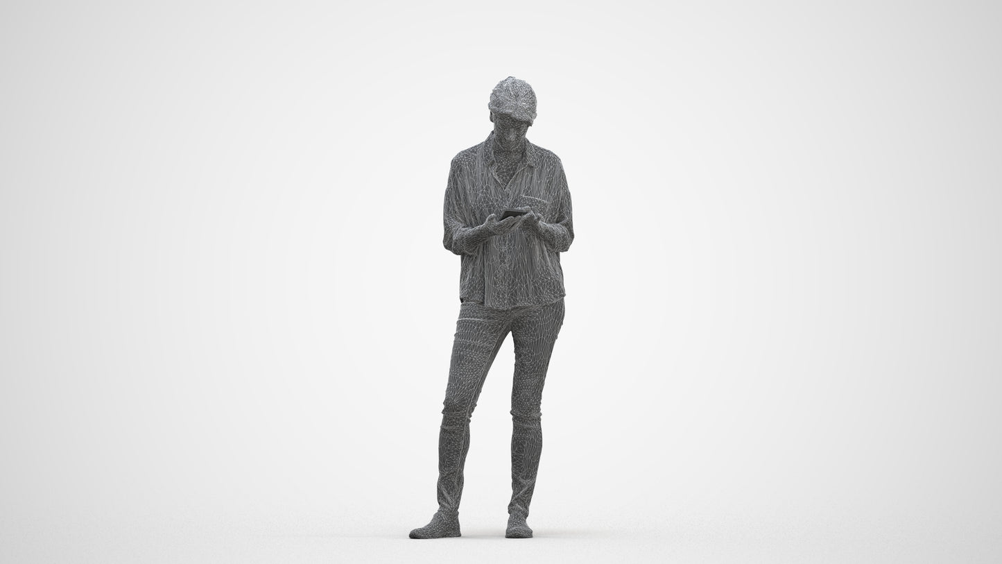 realistic 3D people woman casual standing, render-ready for V-Ray and Corona, FBX OBJ, three-quarter front view render