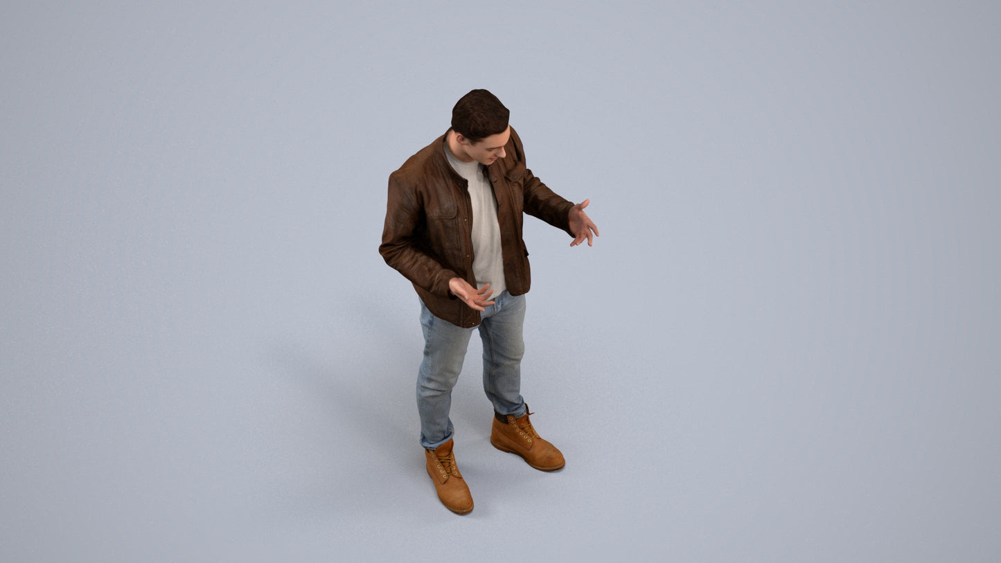 3D human model man casual standing, photogrammetry scanned person for archviz, back view render