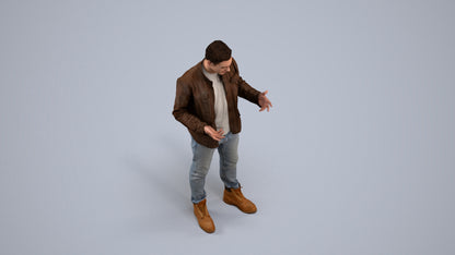 3D human model man casual standing, photogrammetry scanned person for archviz, back view render