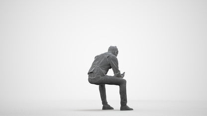 scanned 3D man casual sitting, photogrammetry people for Enscape and V-Ray, wireframe side view
