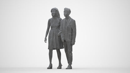 realistic 3D people woman formal couple, render-ready for V-Ray and Corona, FBX OBJ, wireframe back view