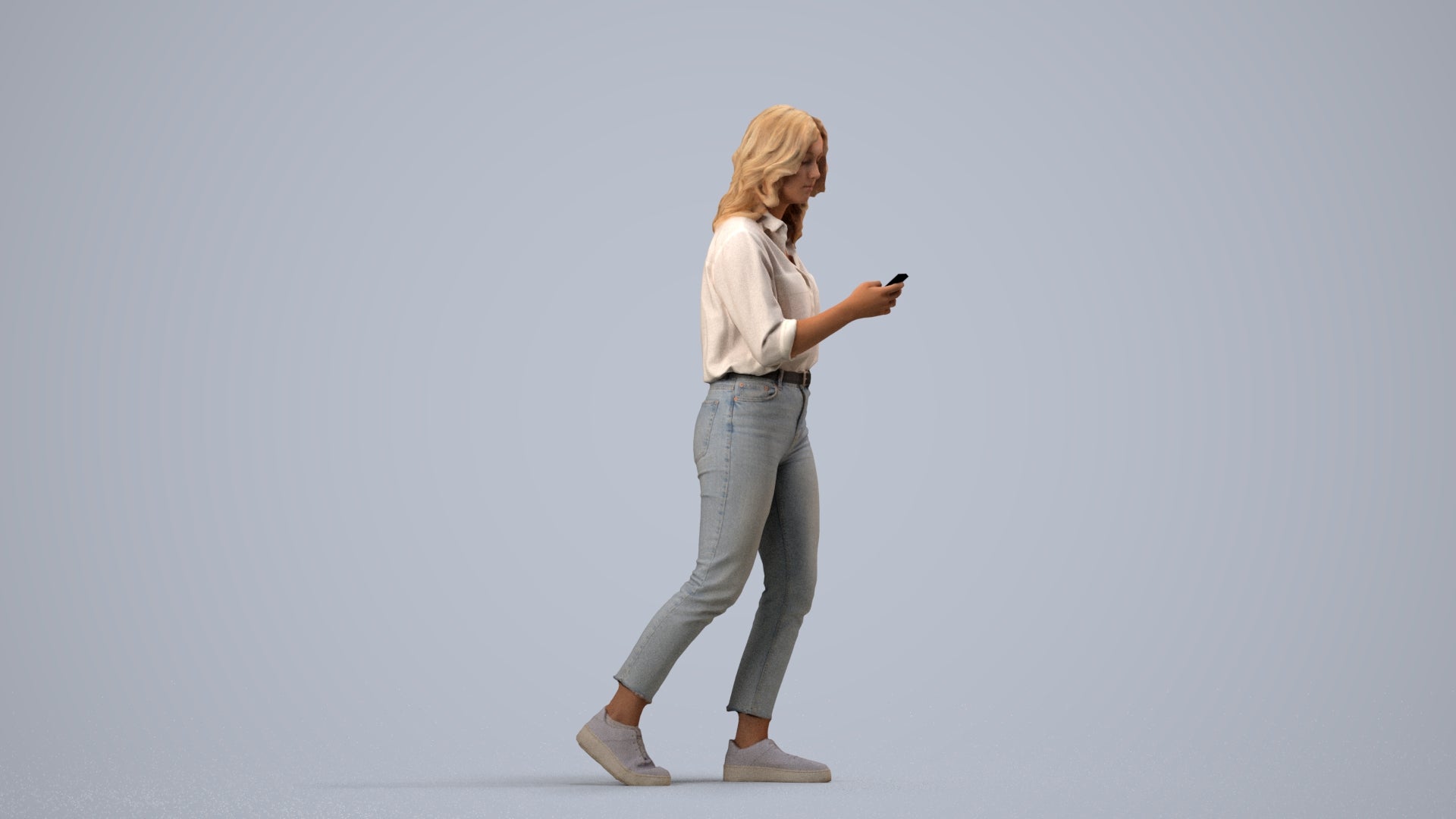 scanned 3D woman casual walking, photogrammetry people for Enscape and V-Ray, side view render