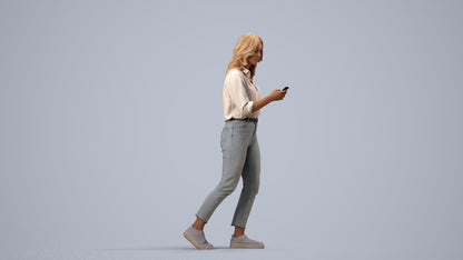 scanned 3D woman casual walking, photogrammetry people for Enscape and V-Ray, side view render
