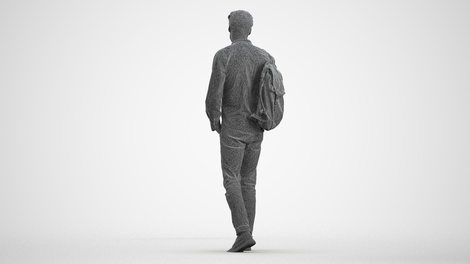 scanned 3D man casual walking, photogrammetry people for Enscape and V-Ray, wireframe front view