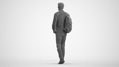 scanned 3D man casual walking, photogrammetry people for Enscape and V-Ray, wireframe front view