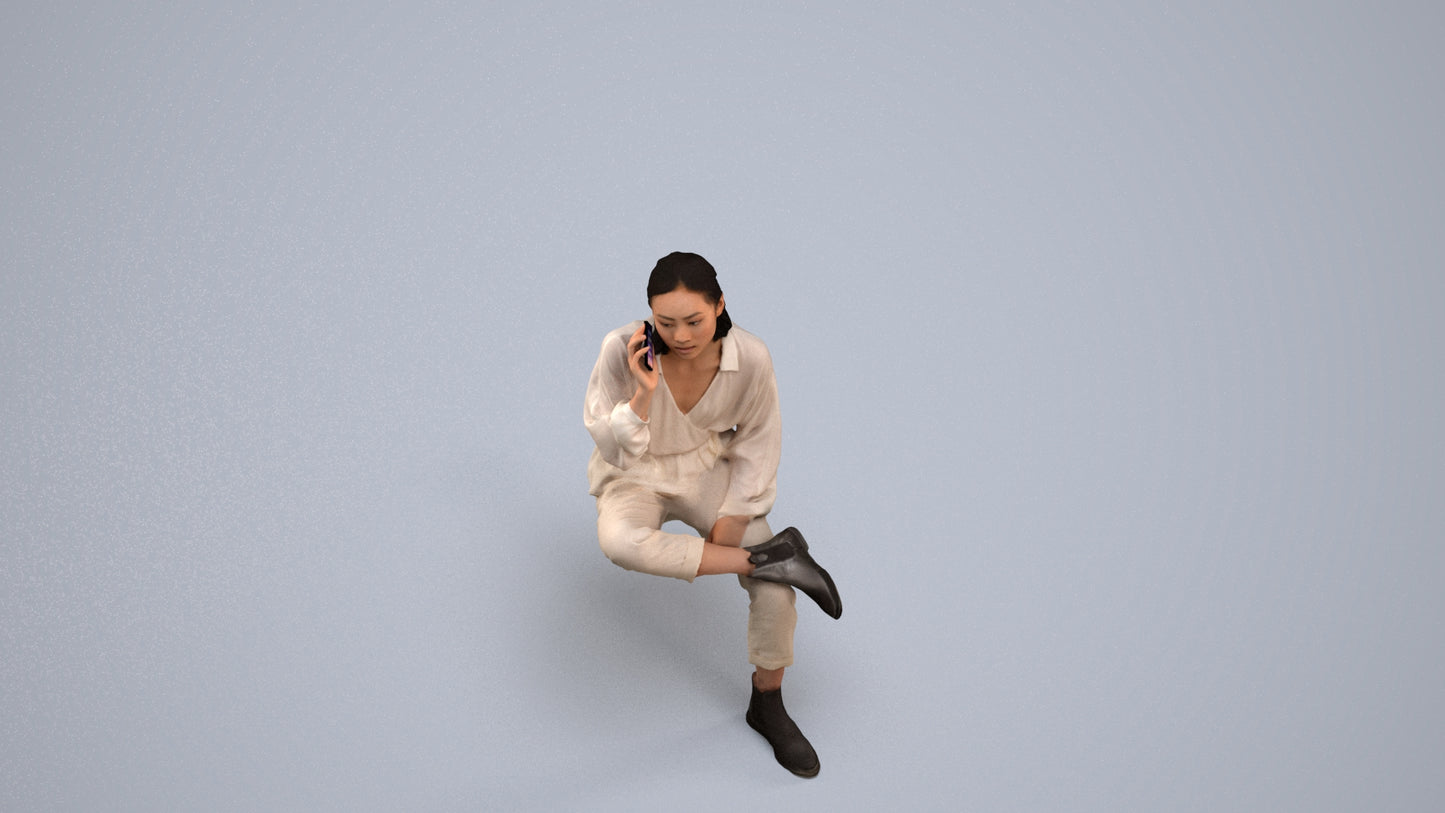 3D people model woman casual sitting, scanned human for 3ds Max rendering, back view render