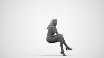 realistic 3D human woman casual sitting, archviz people FBX OBJ for Blender, wireframe side view