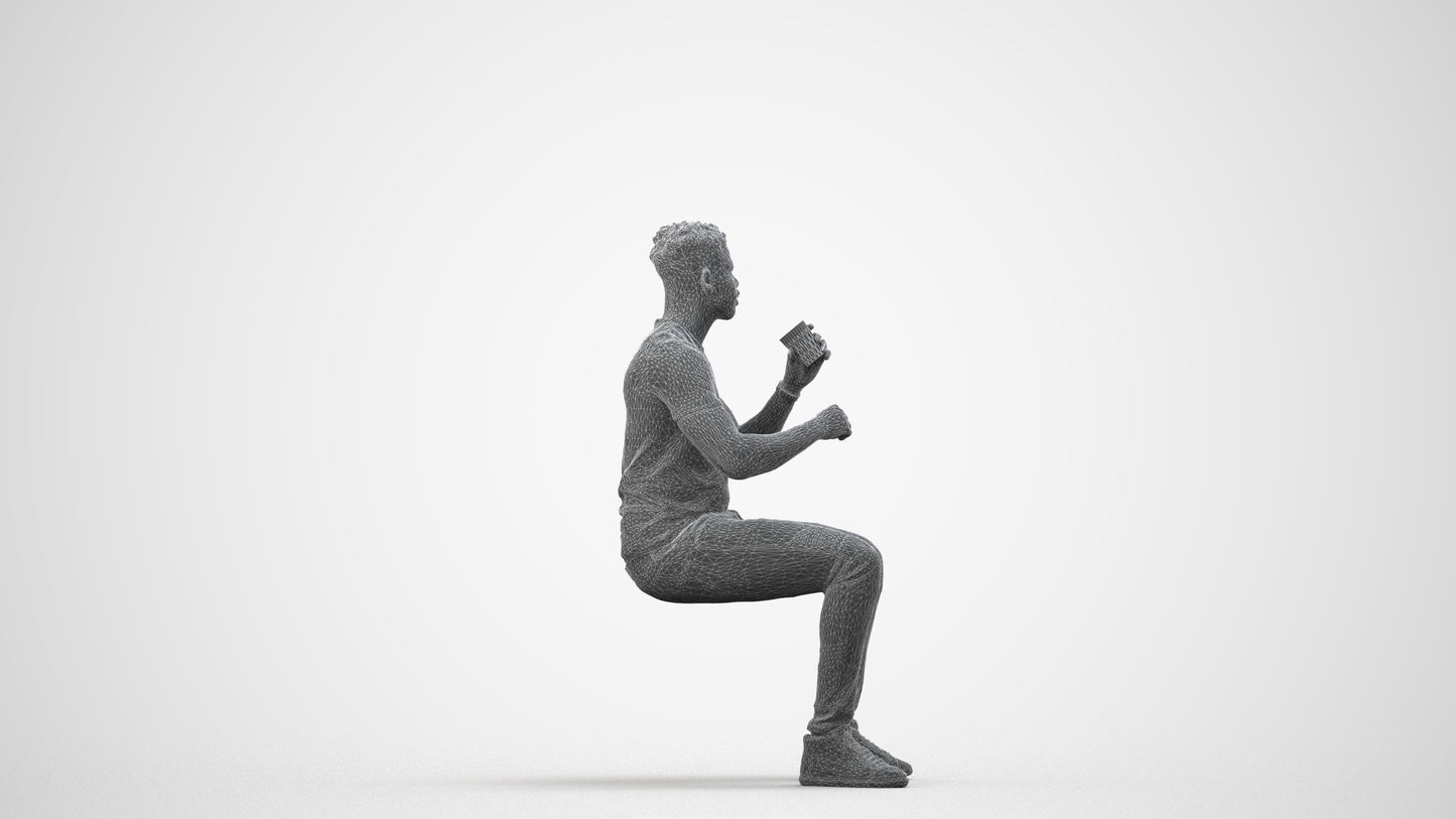 3D human model man casual business, photogrammetry scanned person for archviz, wireframe side view