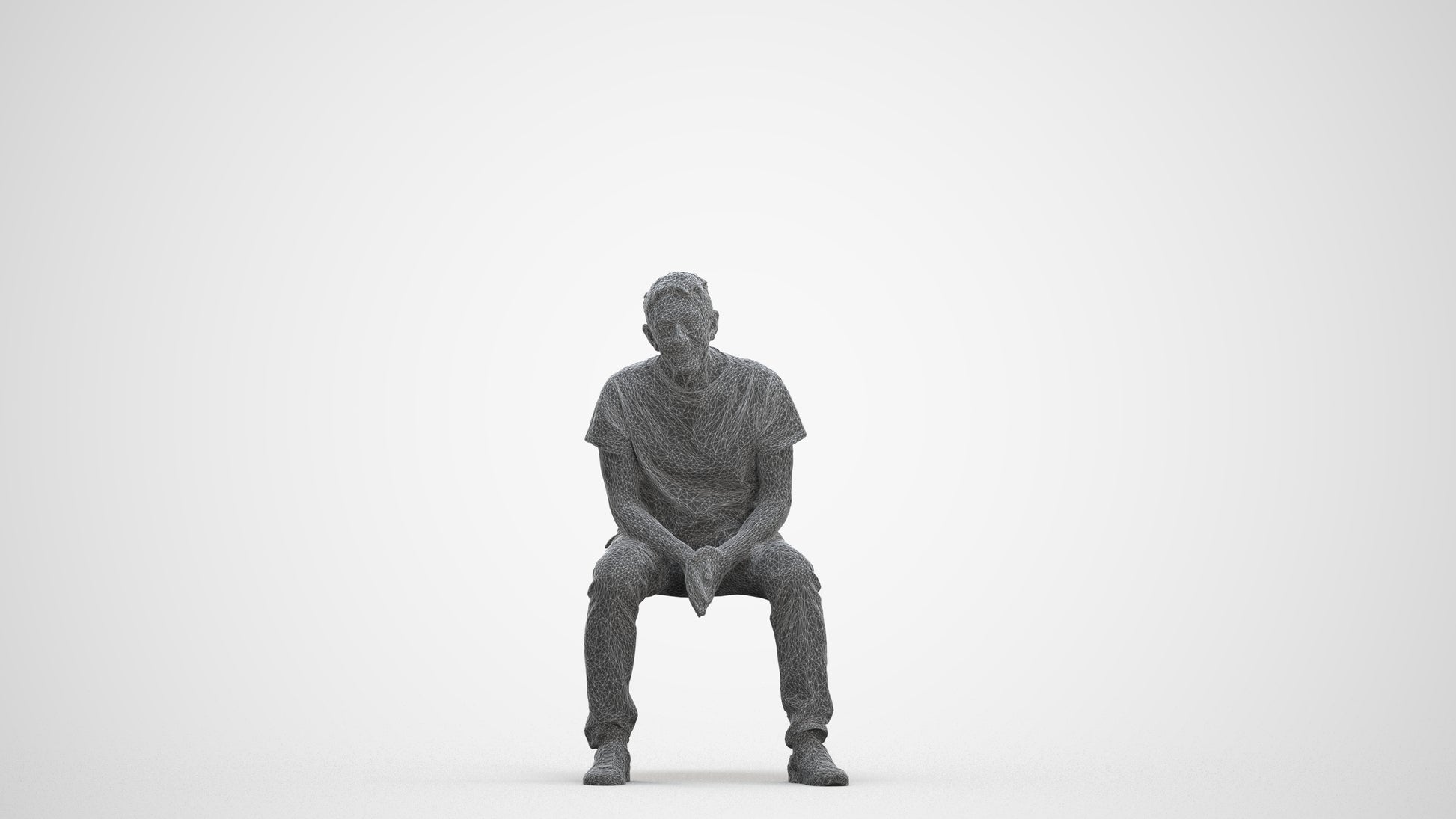 3D people model senior man casual sitting, scanned human for 3ds Max rendering, three-quarter front view render