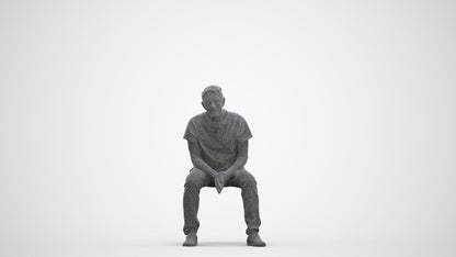 3D people model senior man casual sitting, scanned human for 3ds Max rendering, three-quarter front view render