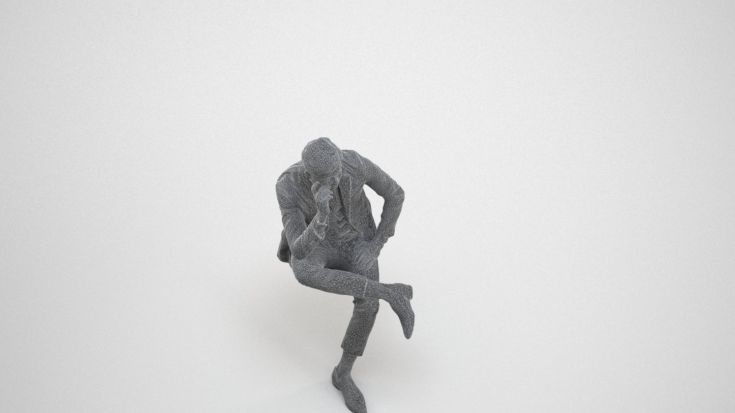 photogrammetry 3D man business, realistic human model archviz FBX, wireframe three-quarter view