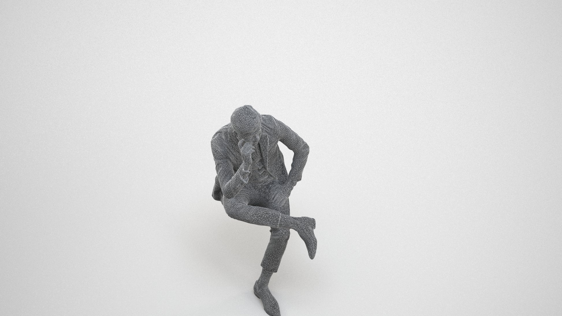 photogrammetry 3D man business, realistic human model archviz FBX, wireframe three-quarter view