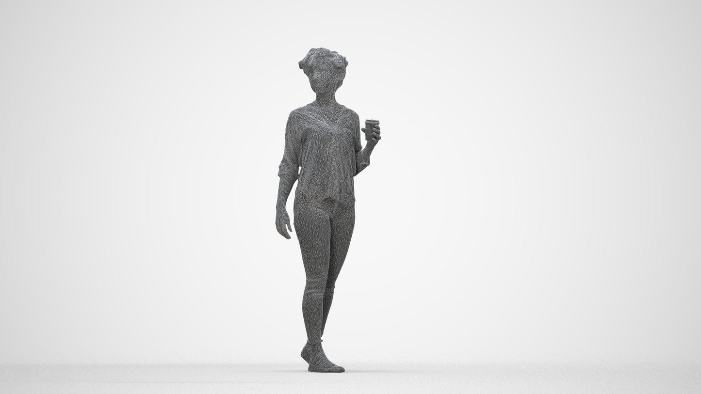 scanned 3D woman casual walking, photogrammetry people for Enscape and V-Ray, wireframe back view
