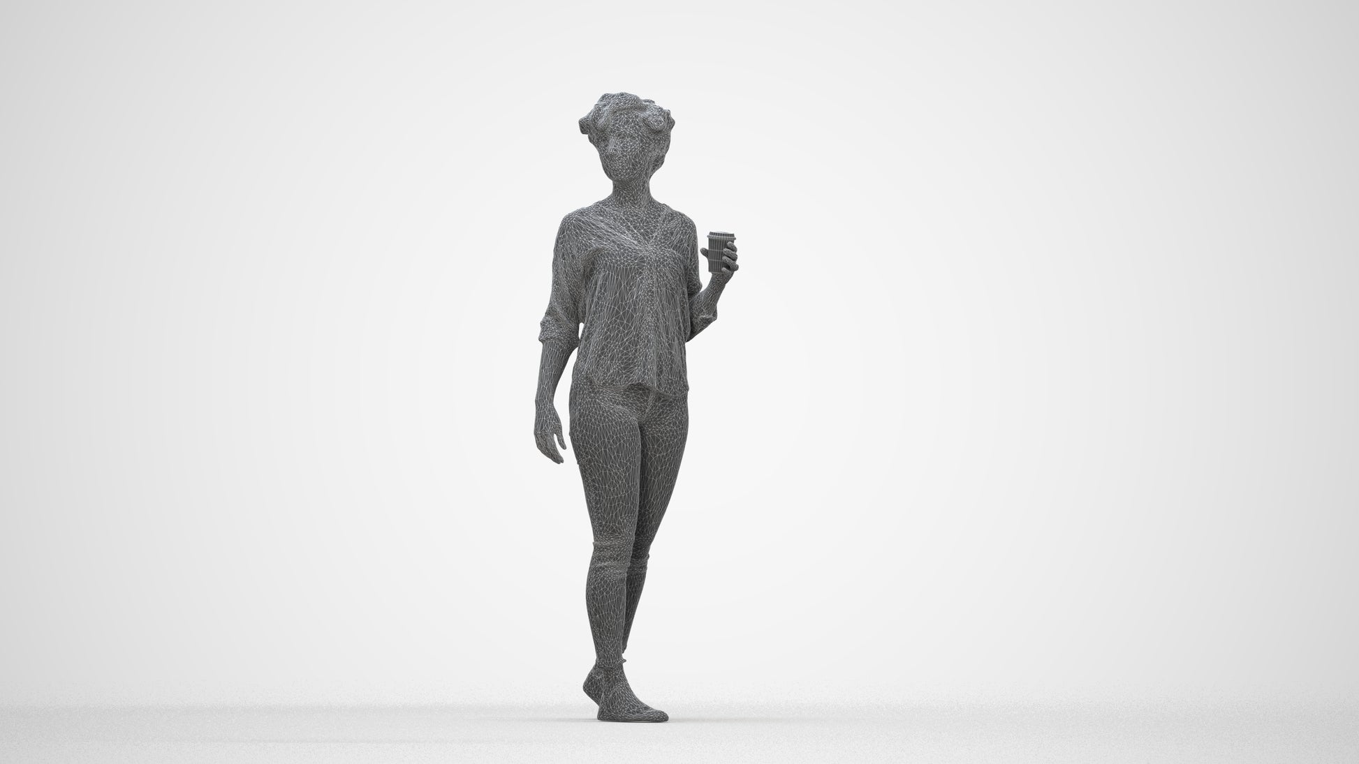 scanned 3D woman casual walking, photogrammetry people for Enscape and V-Ray, wireframe back view