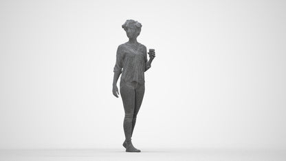 scanned 3D woman casual walking, photogrammetry people for Enscape and V-Ray, wireframe back view