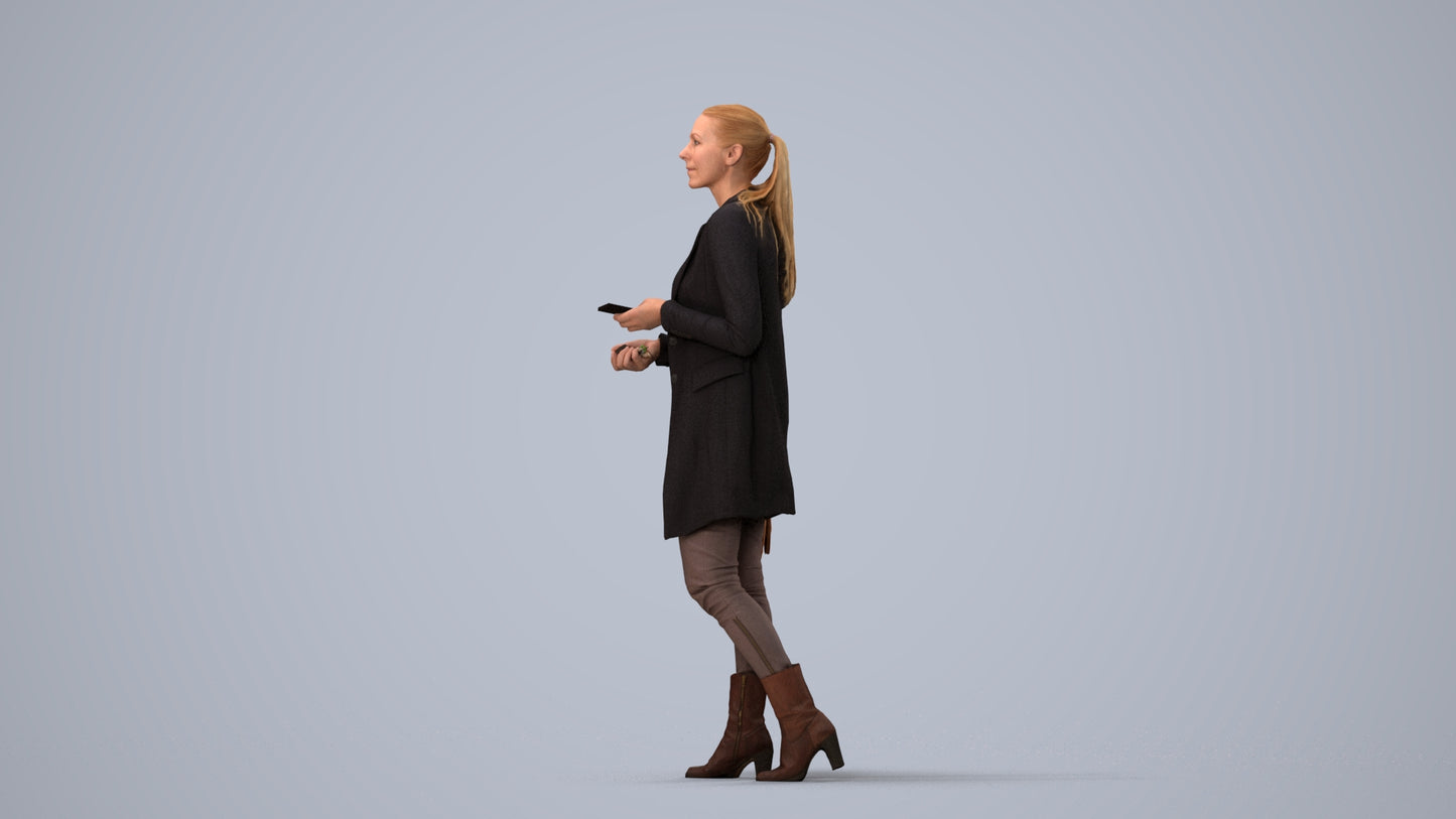 scanned 3D woman business walking, photogrammetry people for Enscape and V-Ray, three-quarter view render