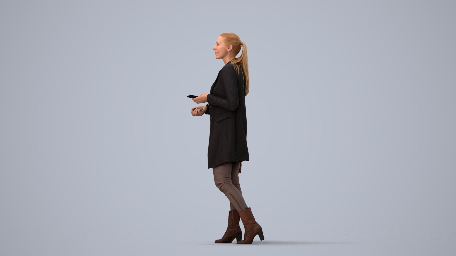 scanned 3D woman business walking, photogrammetry people for Enscape and V-Ray, three-quarter view render