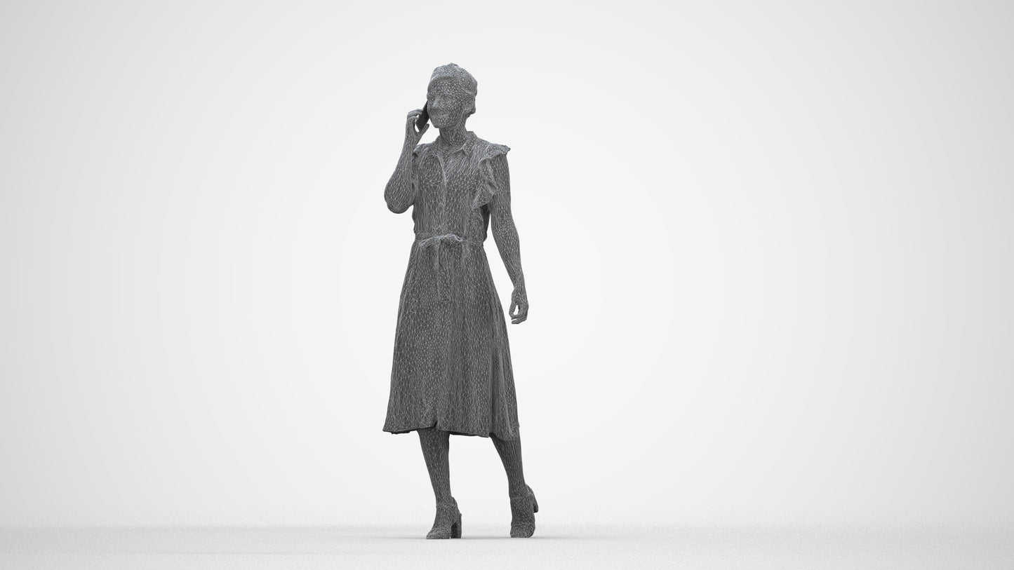 realistic 3D human woman casual walking, archviz people FBX OBJ for Blender, wireframe back view
