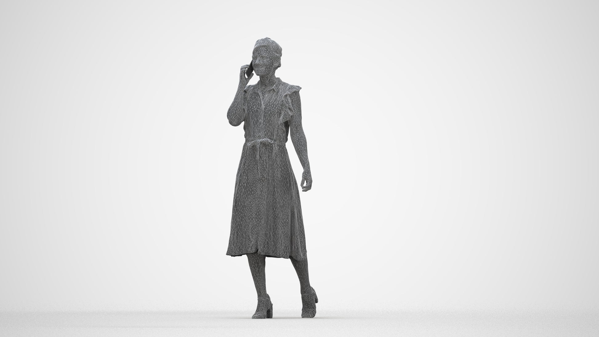 realistic 3D human woman casual walking, archviz people FBX OBJ for Blender, wireframe back view