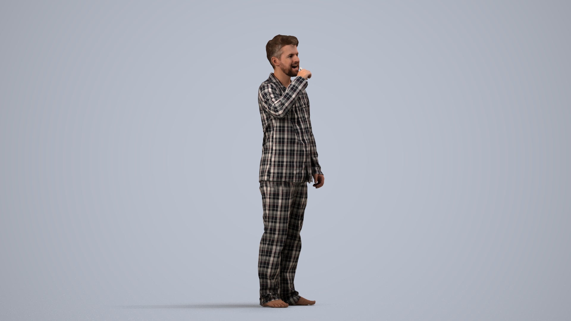 3D scanned man bathroom, photorealistic archviz people for Enscape and SketchUp, side view render