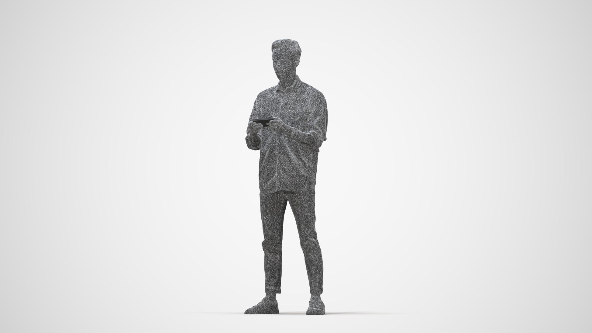 3D people model man casual standing, scanned human for 3ds Max rendering, wireframe back view