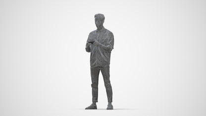 3D people model man casual standing, scanned human for 3ds Max rendering, wireframe back view