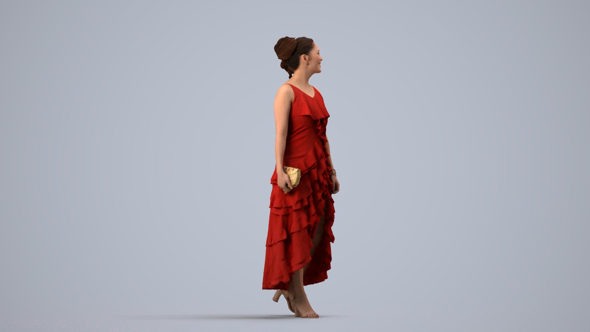 photogrammetry 3D woman formal formalaffairs, realistic human model archviz FBX, side view render