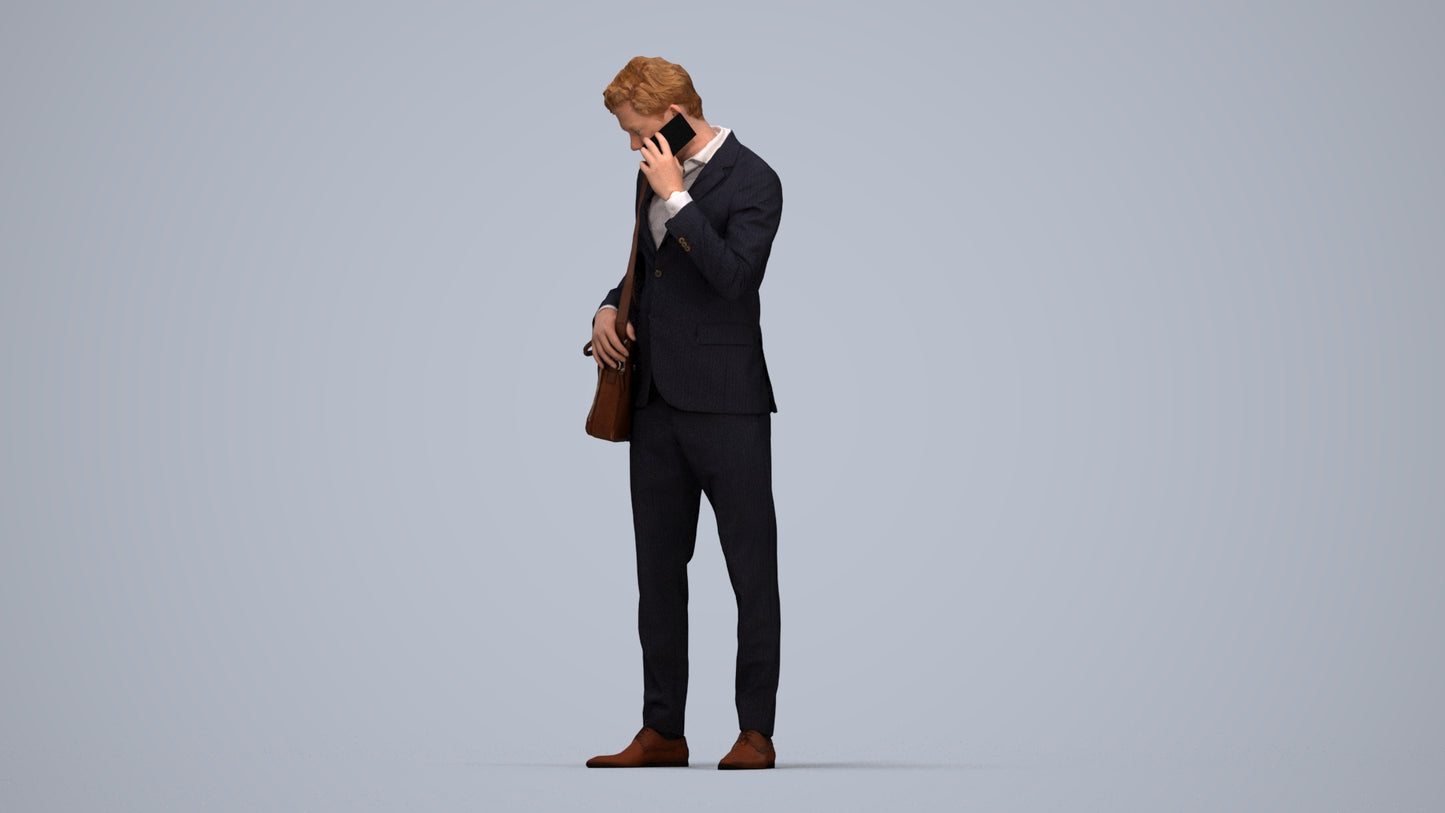 3D human model man business, photogrammetry scanned person for archviz, top-down view render