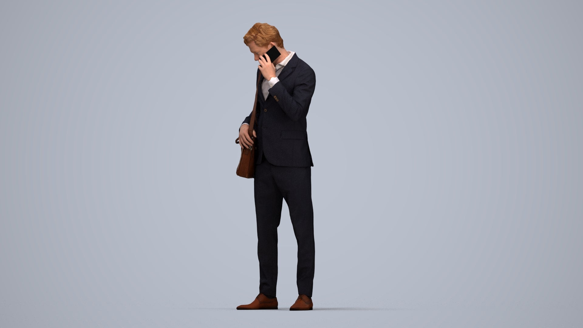 3D human model man business, photogrammetry scanned person for archviz, top-down view render