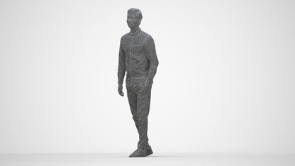 realistic 3D human man casual walking, archviz people FBX OBJ for Blender, wireframe back view