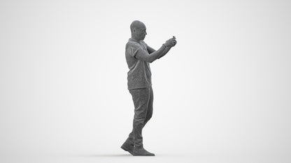 realistic 3D man casual standing, scanned archviz people for Blender and 3ds Max, wireframe side view