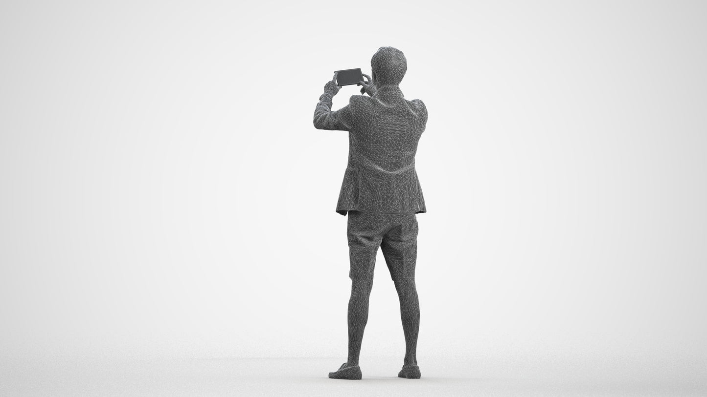 3D scanned man standing business, photorealistic archviz people for Enscape and SketchUp, wireframe front view