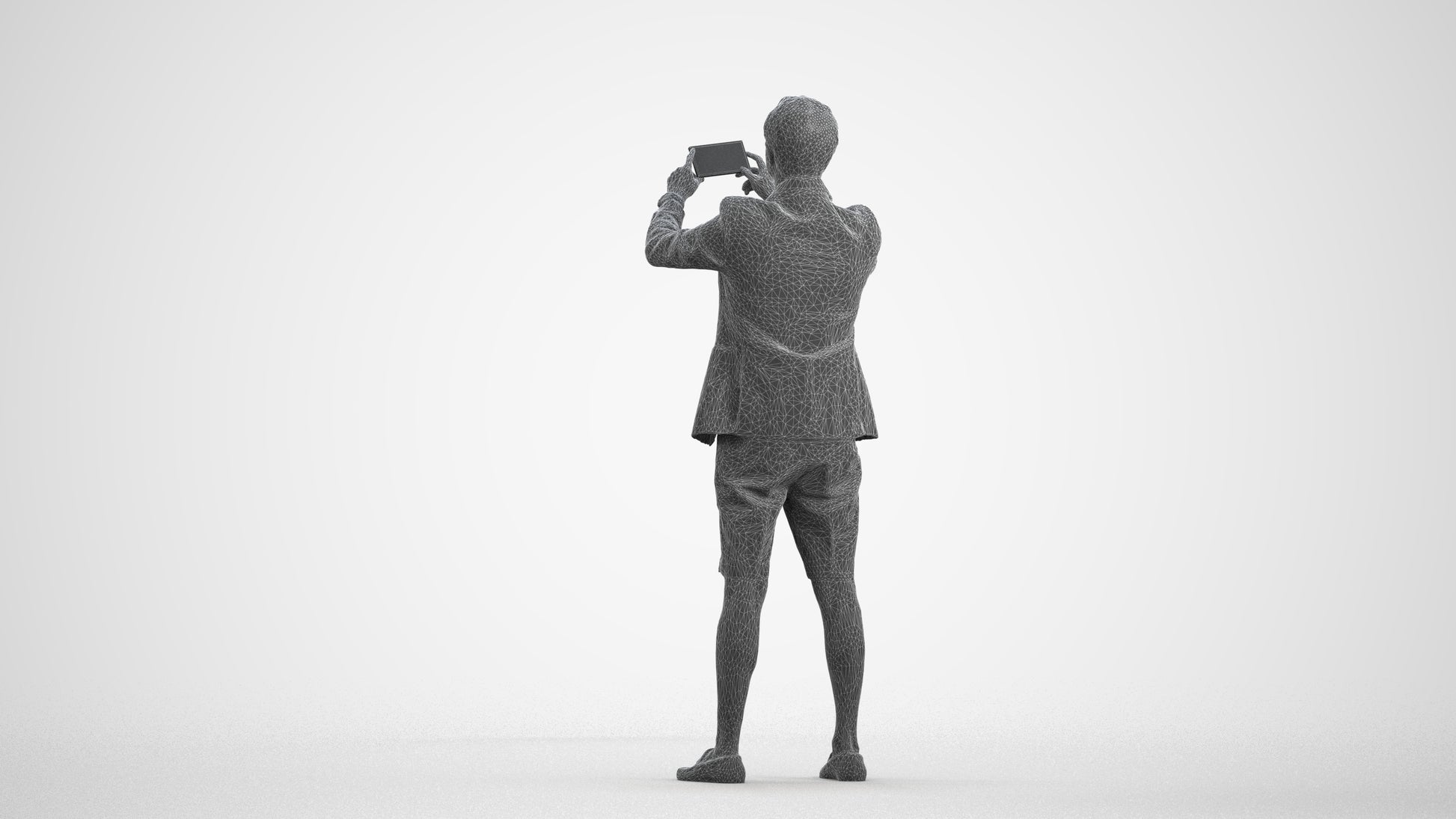 3D scanned man standing business, photorealistic archviz people for Enscape and SketchUp, wireframe front view