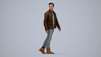 realistic 3D human man casual walking, archviz people FBX OBJ for Blender, top-down view render