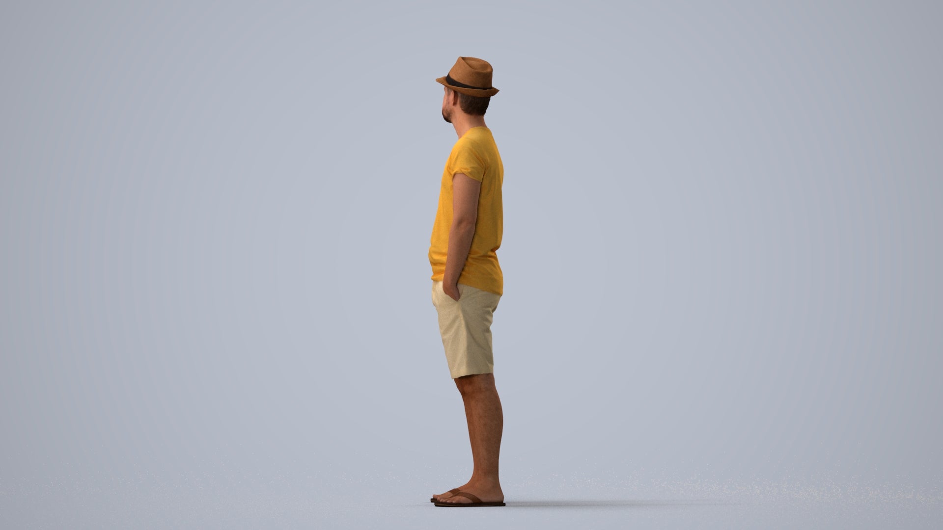 3D scanned man standing casual, photorealistic archviz people for Enscape and SketchUp, three-quarter view render
