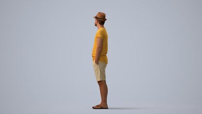 3D scanned man standing casual, photorealistic archviz people for Enscape and SketchUp, three-quarter view render