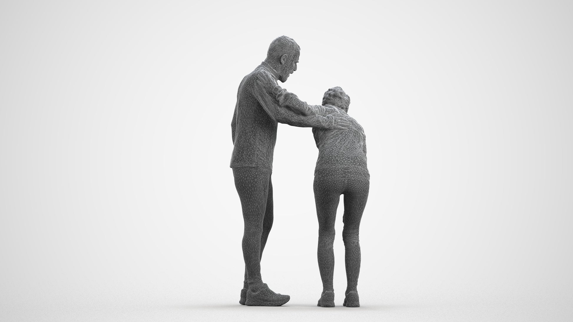 photogrammetry 3D senior woman sport, realistic human model archviz FBX, wireframe front view