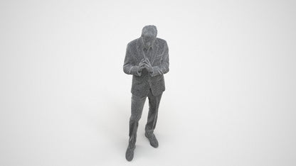realistic 3D human man business, archviz people FBX OBJ for Blender, wireframe three-quarter view