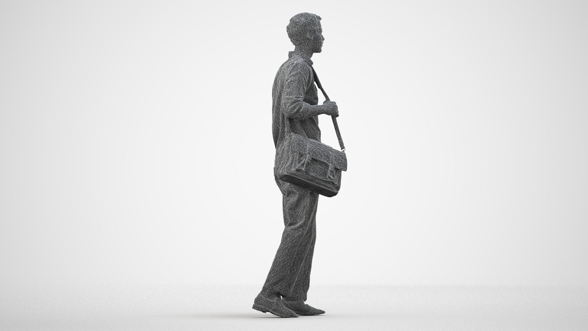 photogrammetry 3D man casual walking, realistic human model archviz FBX, wireframe side view