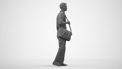 photogrammetry 3D man casual walking, realistic human model archviz FBX, wireframe side view