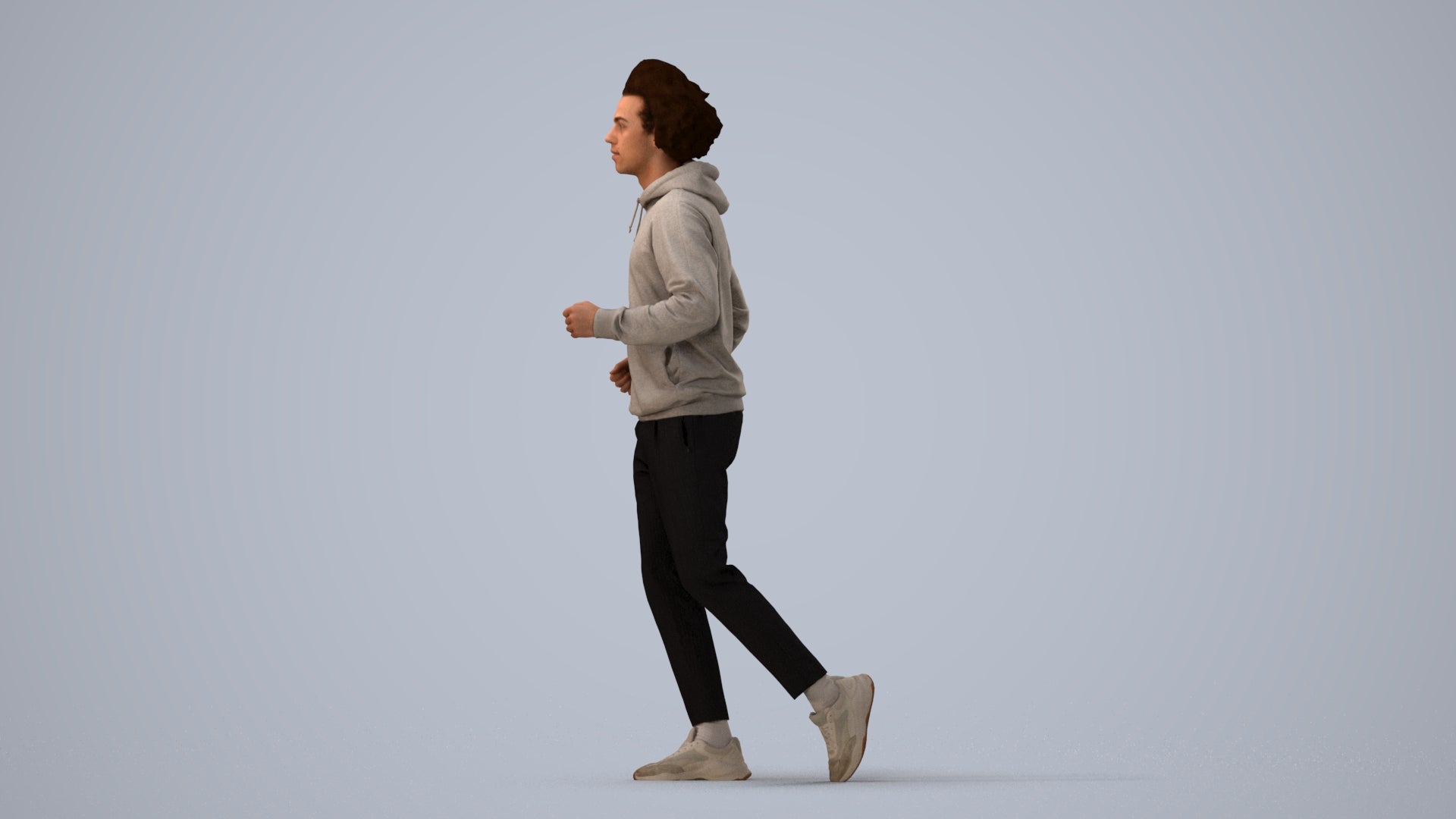 3D human model man sport, photogrammetry scanned person for archviz, three-quarter view render