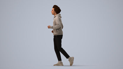 3D human model man sport, photogrammetry scanned person for archviz, three-quarter view render