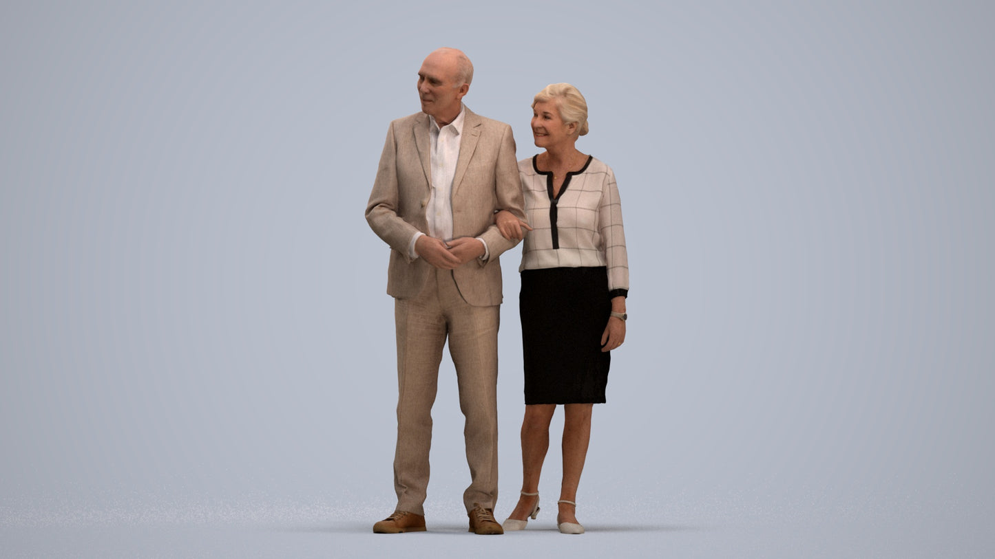 realistic 3D human senior woman business kids, archviz people FBX OBJ for Blender, standing pose render