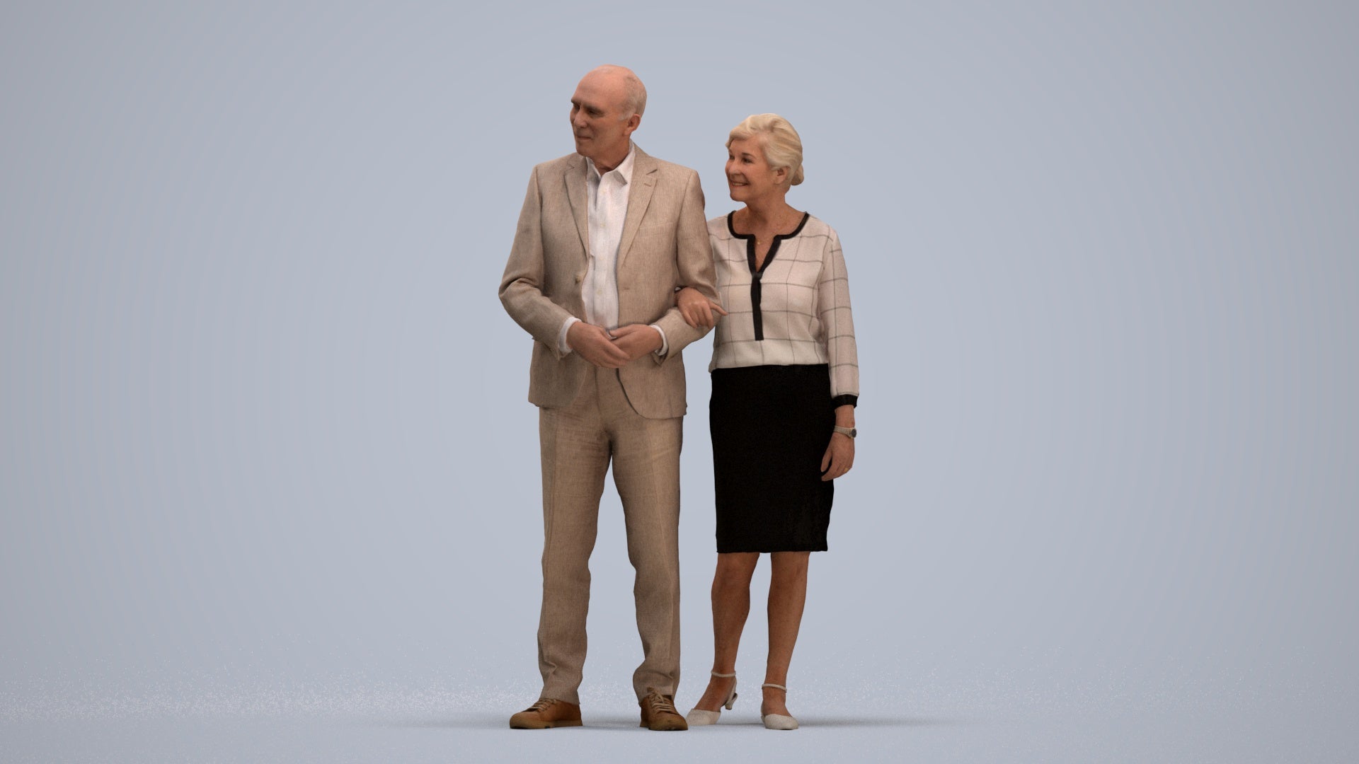 realistic 3D human senior woman business kids, archviz people FBX OBJ for Blender, standing pose render