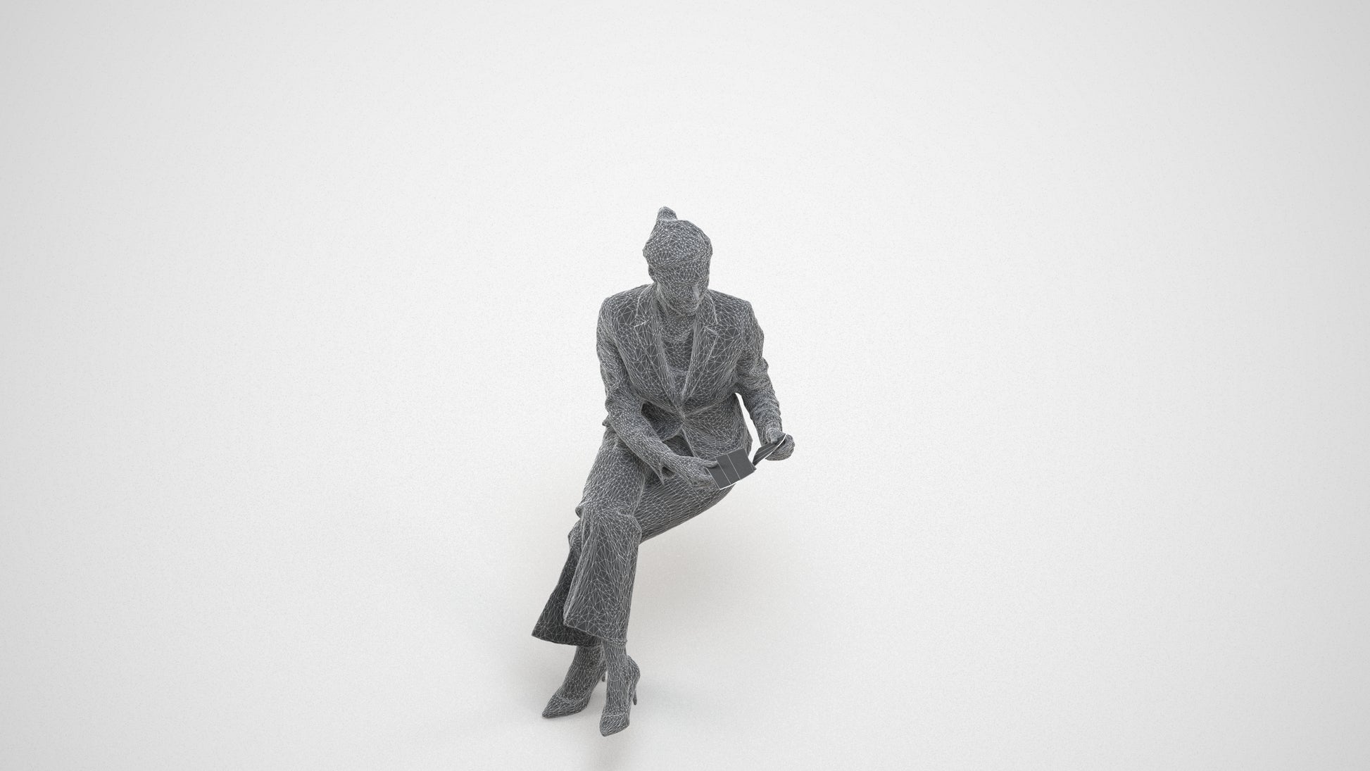 scanned 3D woman business sitting, photogrammetry people for Enscape and V-Ray, back view render