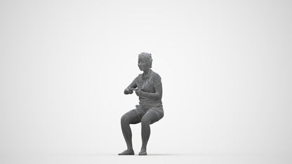 3D scanned woman sitting casual, photorealistic archviz people for Enscape and SketchUp, wireframe back view